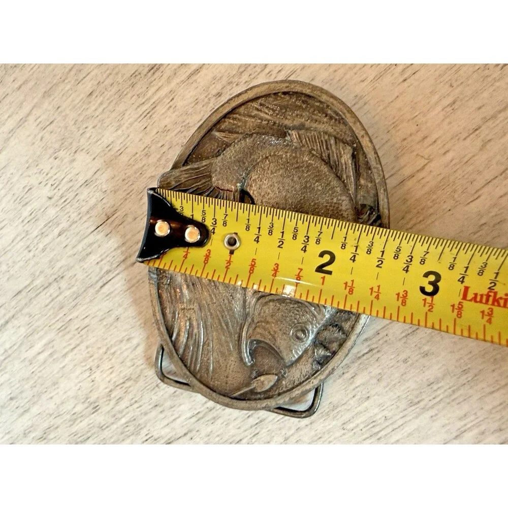 Vintage 1977 Bergamot Brass Works Bass Fish Fishing Pole 3D Belt Buckle X-144